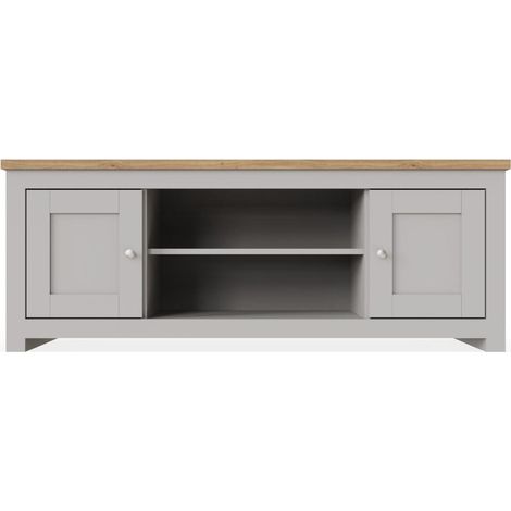 Modern TV Unit 2 Door 1 Shelf Grey Storage Oak Top (1/5)
