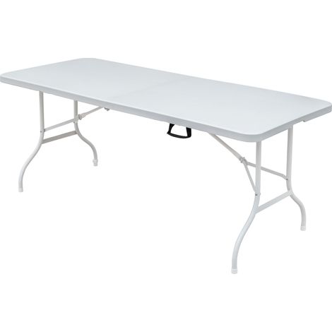 Table pliante de loisirs de 180,34 cm, idéale pour une utilisation en extérieur, à la maison ou au bureau, résistante à la rouille et facile à nettoyer (blanche) (1/5)