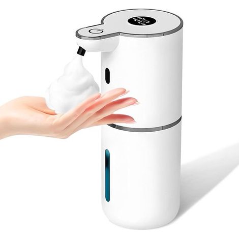 Automatischer Seifenspender – Wandmontierter, sensorgesteuerter Schaumseifenspender, wiederaufladbar, weiß, Tropfenform (1/5)