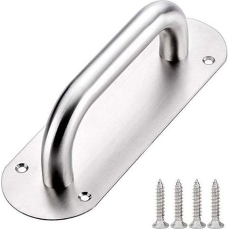 65 x 200mm Poignée de Porte de Grange en Acier Inoxydable Poignée de Porte Coulissante Poignée de Traction de Porte Poignées de Porte à Pousser avec Plaque Argent