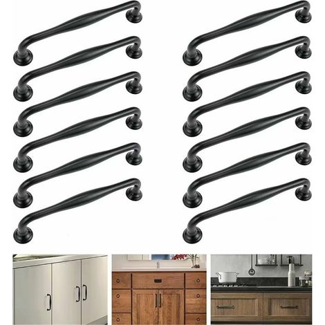 royaluxe - 10 Pcs Noir 128mm Poignée De Porte D'armoire, Poignées De Meubles Poignée De Porte Poignée De Cuisine Poignée De Meubles Modernes Poignées Vintage Avec Vis Pour Armoire Armoires De Cuisine  (1/4)