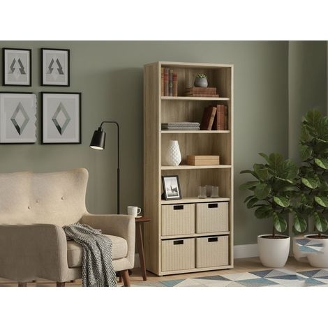 Librería Dmora con cinco estantes, color roble, 89,2 x 221,7 x 40,1 cm, con embalaje reforzado (1/5)