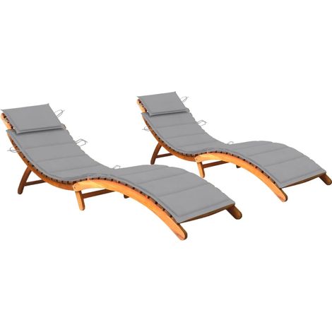 INLIFE Chaises longues 2 pcs avec coussins Bois d'acacia solide (1/5)