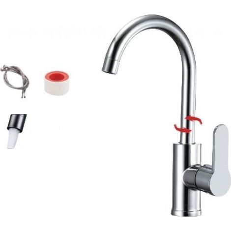 Robinet de cuisine avec flexible, mitigeur inox à 360°, douchette extractible, design courbé et pratique (1/4)