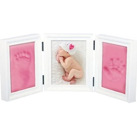 Cadre photo d\'empreinte - Premium - Bébé - Argile rose - Bois blanc - 35x15.5 cm (1/4)