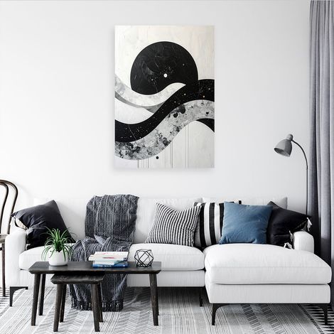 Wandbild Schwarz weißer Kreis und Wellen Abstraktion 70x100 (1/4)