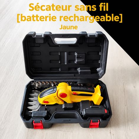 Taille-haie sans fil 24V jaune avec batterie, chargeur, coffret plastique et lame acier manganèse jaune 24v 13006 2.5 40 × 13,7 × 23,8 cm 2,5 kg – Livraison gratuite