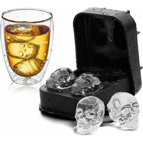 Skull Ice Cube Mold, 4 Cavities - Flexible 3D silicone mold for whiskey, cocktails, and juices, ideal for Halloween and Christmas. - AquaForge (1/5)