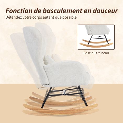 Fauteuil à bascule rocking chair coussin assise rembourrée dossier haut 67x88x104 cm blanc