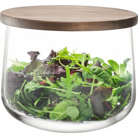 Bol avec Couvercle, en noyer, verre transparent, 22 cm (1/5)