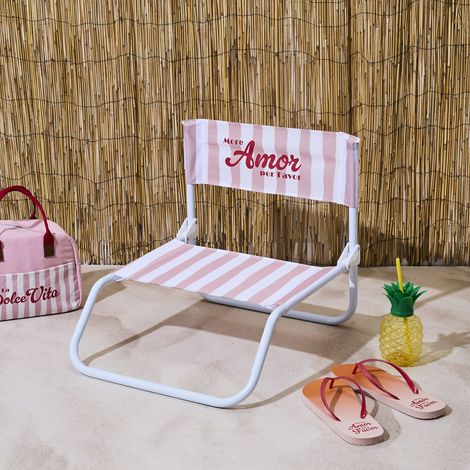 Chaise De Plage - Home Deco Factory - Dolce Vita - Pliable - Rayée - Rose