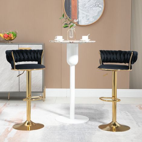 Tabouret de bar pivotant 360° velours doux lot de 2, dossier artisanal, hauteur réglable par bouton, idéal îlot cuisine 54x45,99x78,48-97cm - Noir (1/5)
