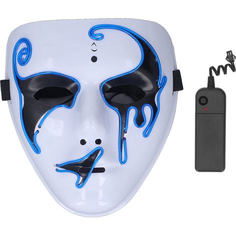 Ortviai Masque LED Halloween pour Adulte – Visage de Crâne Lumineux en PVC avec Éclairage Bleu Froid, 3 Modes (Fixe/Clignotant)