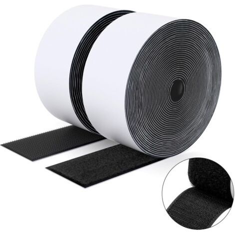 Sollbry Ruban adhésif double face à crochets et à boucles, 50MM x 5M Ruban adhésif autocollant, bandes robustes, ruban à emboîtement pour cadres de photos, moustiquaires, tapis, bricolage - Noir (1/5)