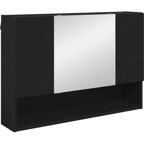 Armadio specchio moderno portaoggetti interno con 3 ante a battente 80 x 17 x 55 cm in legno multistrato nero 020052858