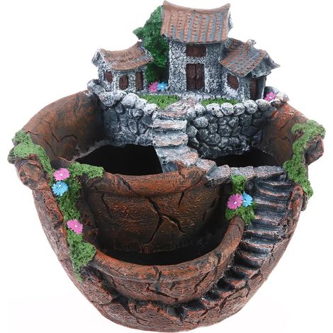 Fleurs Artificielles Plantes Succulentes Mini Fée Jardin avec Maison Douce pour la Décoration, Marron (1/5)