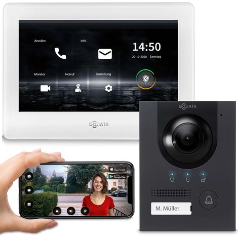 GOLIATH PRO IP Türsprechanlage  App  Anthrazit  1-Familie  10 Zoll  Unterputz  180° Kamera