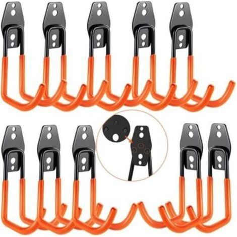 (Orange) 10er-Set Garagenwandhaken, Garagenaufbewahrung, Stahlwandhaken mit 3 statt 2 Schweißpunkten, stabiler für Leitern, Fahrräder, Rohre und Elektrowerkzeuge (1/4)