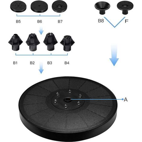Fontaine Solaire pour Bassin Piscine Décoration de Jardin - 6LED - Avec éclairage - Pompe à eau solaire (1/2)