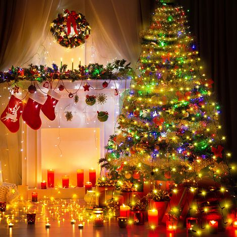 QAZQA Guirlande lumières pour Arbre de Noël,400 LEDs anneau lumineux pour sapin de Noël,2 m Hauteur 16 guirlandes lumineuses Decoration Noel,8 modes pour les fêtes de Noël,les mariages,les anniversair