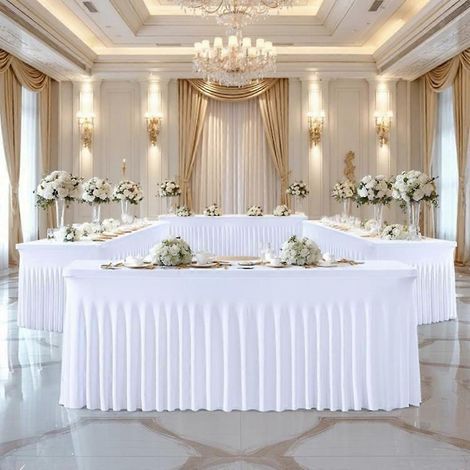 Jupe de table rectangulaire extensible et infroissable de 183 x 76 x 76 cm (6 pieds) pour table de mariage ou réception - Blanc (1/4)