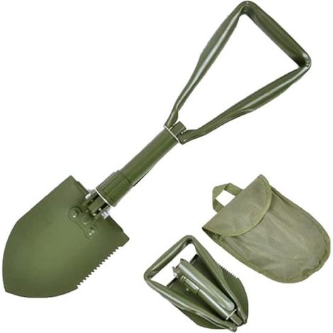 Militärischer Klappspaten multifunktionaler tragbarer Überlebensspaten begehbares Werkzeug mit Tragetasche für Wandern Camping und Reisen 47 x 11
