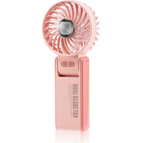 Ventilateur à main K67 (rose) lot de 2 pièces moteur silencieux triple pale hurricane affichage numérique batterie 2400 mAh recharge USB (1/2)