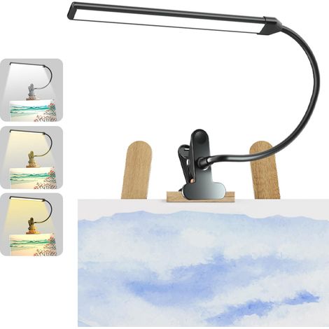 Lampe de Bureau à Pince LED,3 Couleurs & 10 Niveaux de Luminosité,Bras Flexible,300lm,USB - Pour Lecture,Dessin,Peinture (1/5)