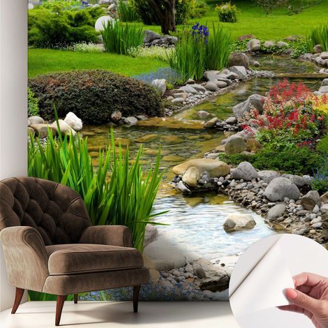 Papier peint adhésif autocollant pour salon chambre à coucher peint imprimé pour mur Jardin idyllique 250x250 cm (1/5)