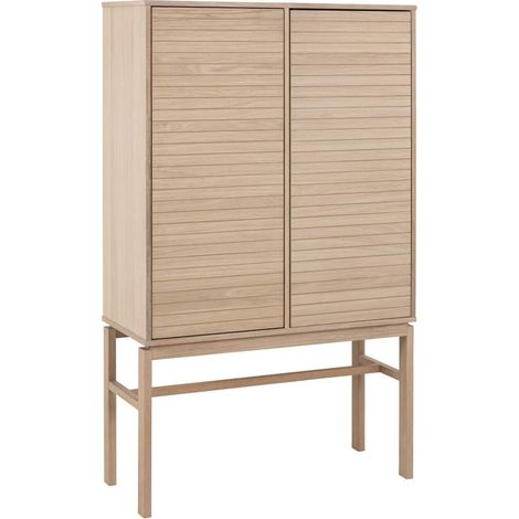 Buffet haut 2 portes 90,8x40x150 cm décor chêne blanchi - LINEY (1/5)