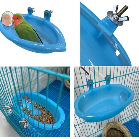 Bain d'oiseaux avec miroir double face rotatif, gamelles d'eau et de nourriture pour cage d'animal de compagnie (1/4)