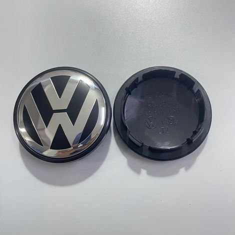 Cache moyeu de roue Volkswagen avec logo VW Wolfsburg, enjoliveur central jante bombé noir 76 mm, compatible Golf Passat Touran Bora, lot de 4 pièces (1/2)