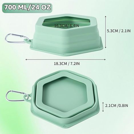 Gamelles pliable en Silicone pour chien gamelle de voyage pour chiens et chat, Gamelle anti-débordement pour chiens bols de chien polygonal Accessoires de voyage pour animal de compagnie (Vert) (1/4)