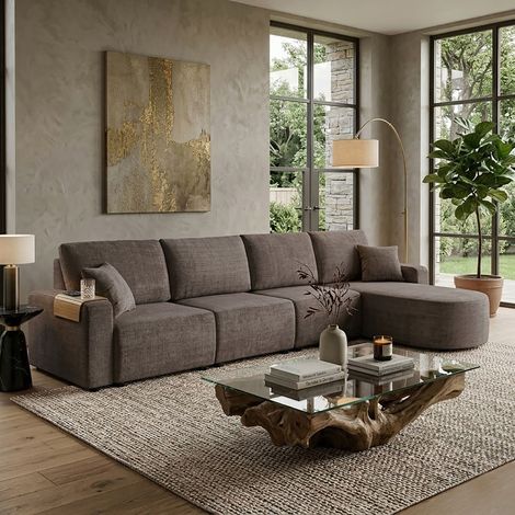 Canapé modulable 5 places en tissu texturé taupe - MODULYS (1/5)