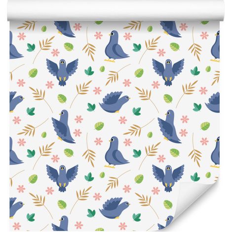 Papier peint Pigeons blancs et bleus pour salon et chambre 50x1000 cm (1/5)