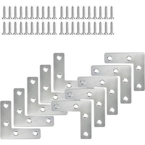 Eckwinkel aus Edelstahl, 10-teilig – Montagehalterung, Möbelplatten-Reparaturplatten, L-förmiger Verbinder mit Schraube, 50 x 50 mm