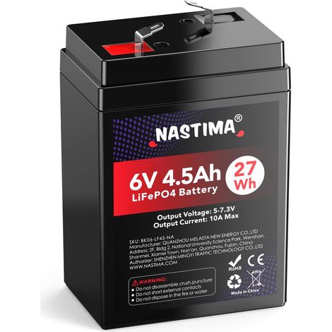 Batterie Rechargeable 6V 4,5Ah LiFePO4 avec Protection BMS et Cycle Profond 2000, adaptée aux Kits de Éclairage Électrique de Secours, Voitures Jouets pour Enfants, Bateaux à Moteur, Camping (1/5)