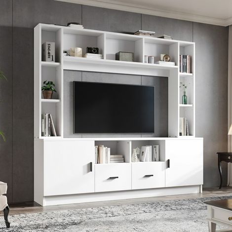 VVBV Ensemble meubles de salon, meuble TV, rangements assortis, Blanc, 180 x 35 x 170 cm