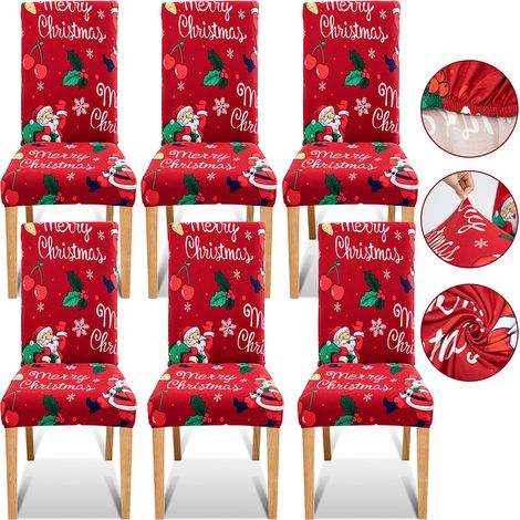 Randaco Housses de chaises de Noël 6pcs Housse de chaise festive Décoration Protector Chair Cover Party Restaurant (1/5)