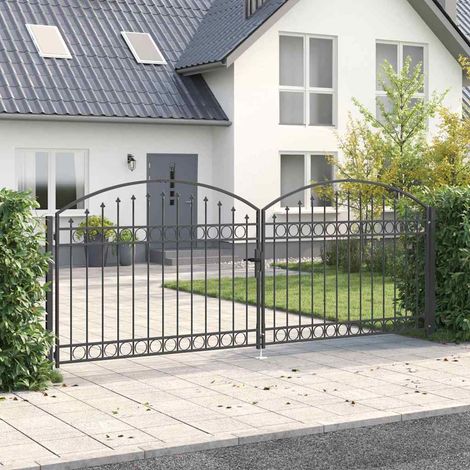 Fence Gate ASSEN 401 x 200 cm Steel Grey Lockable vidaXL