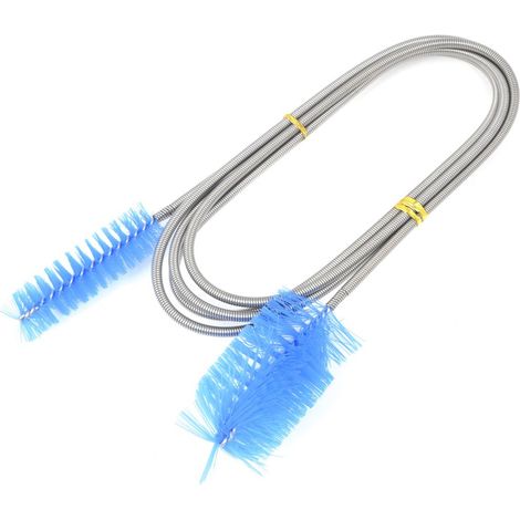 Brosse de nettoyage pour aquarium à poils blancs de 155 cm — Bleue — Brosse à ressort à double tête en acier inoxydable pour aquariums