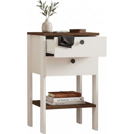 Comodino Torgnon, 2 Cassetti, un Ripiano, Apertura Scorrevole, 44x44x75h cm Bianco