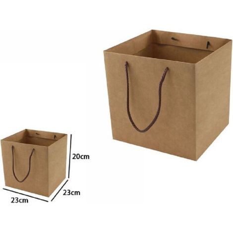 Sac Cadeau - Marron - 23 x 23 x 20 cm - Poignées En Corde - Lot De 2