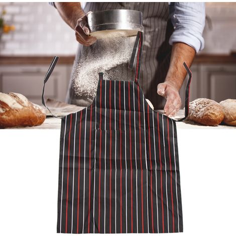 Tablier de cuisine et de pâtisserie, bavoir de cuisine, tablier rayé, barbecue, pâtisserie, style restaurant, avec poches, rayures rouges et blanches (1/5)