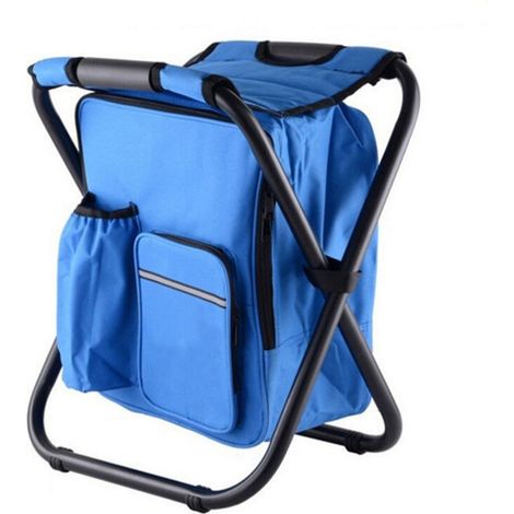 Klappbarer Sitzrucksack mit Kühltasche, tragbarer Campinghocker zum Angeln und Wandern, Multifunktion (blau)