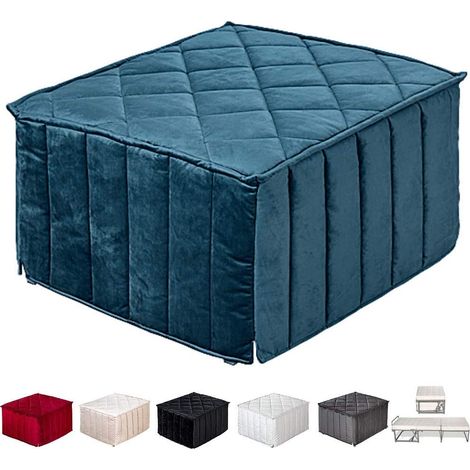 EVERGREENWEB Pouf che diventa Letto Singolo con Materasso Waterfoam alto 10 cm - "SUITE", Salvaspazio Pieghevole per Camera Cameretta Soggiorno Puff Poggiapiedi Ottomano, tessuto VELLUTO Sfoderabile, (1/5)