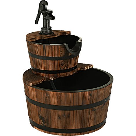 Fuente de jardín de 44,5 x 44,5 x 61 cm con bomba manual diseño rústico en madera de abeto negro 200020702