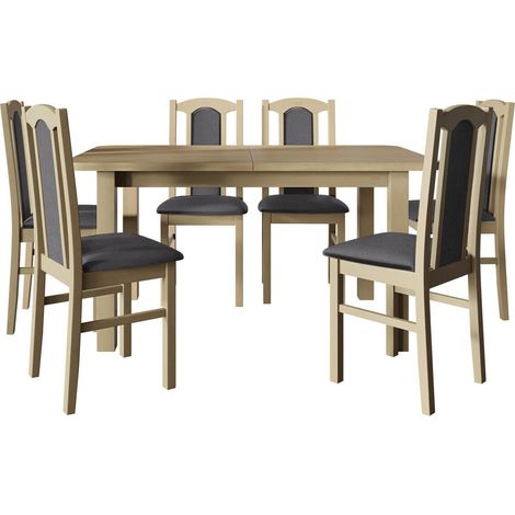 Conjunto de mesas y sillas para comedor Victorville 273, Roble Sonoma, 76x80x140cm, Diámetro: 0, Número de asientos: 6, Estilo: Clásico