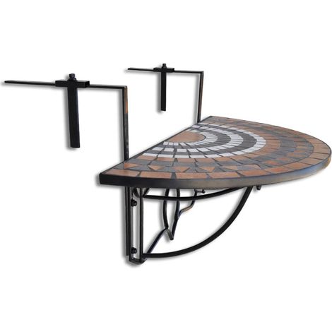 INLIFE Table suspendue de balcon Terre cuite et blanc Mosaïque (1/5)