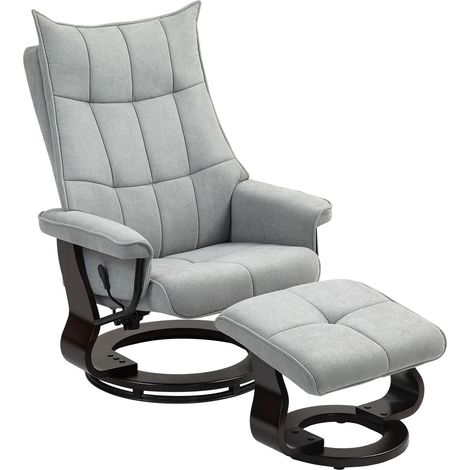 Relaxsessel mit Hocker, Drehbar Fernsehsessel mit Liegefunktion, Wippfunktion, Liegesessel mit doppellagiger hoher Rückenlehne, Samtoptik, für Wohnzimmer, Schlafzimmer, Grau (1/5)